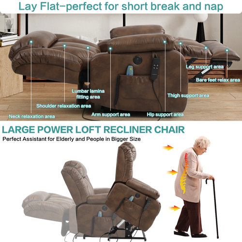 Latitude Run® Large Real Leather Lift Recliner Chair With Dual Okin